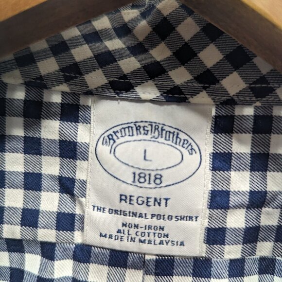 Brooks Brothers Shirt Men Large Blue 1818 Regent Non Iron Original Polo Gingham - Picture 3 of 8